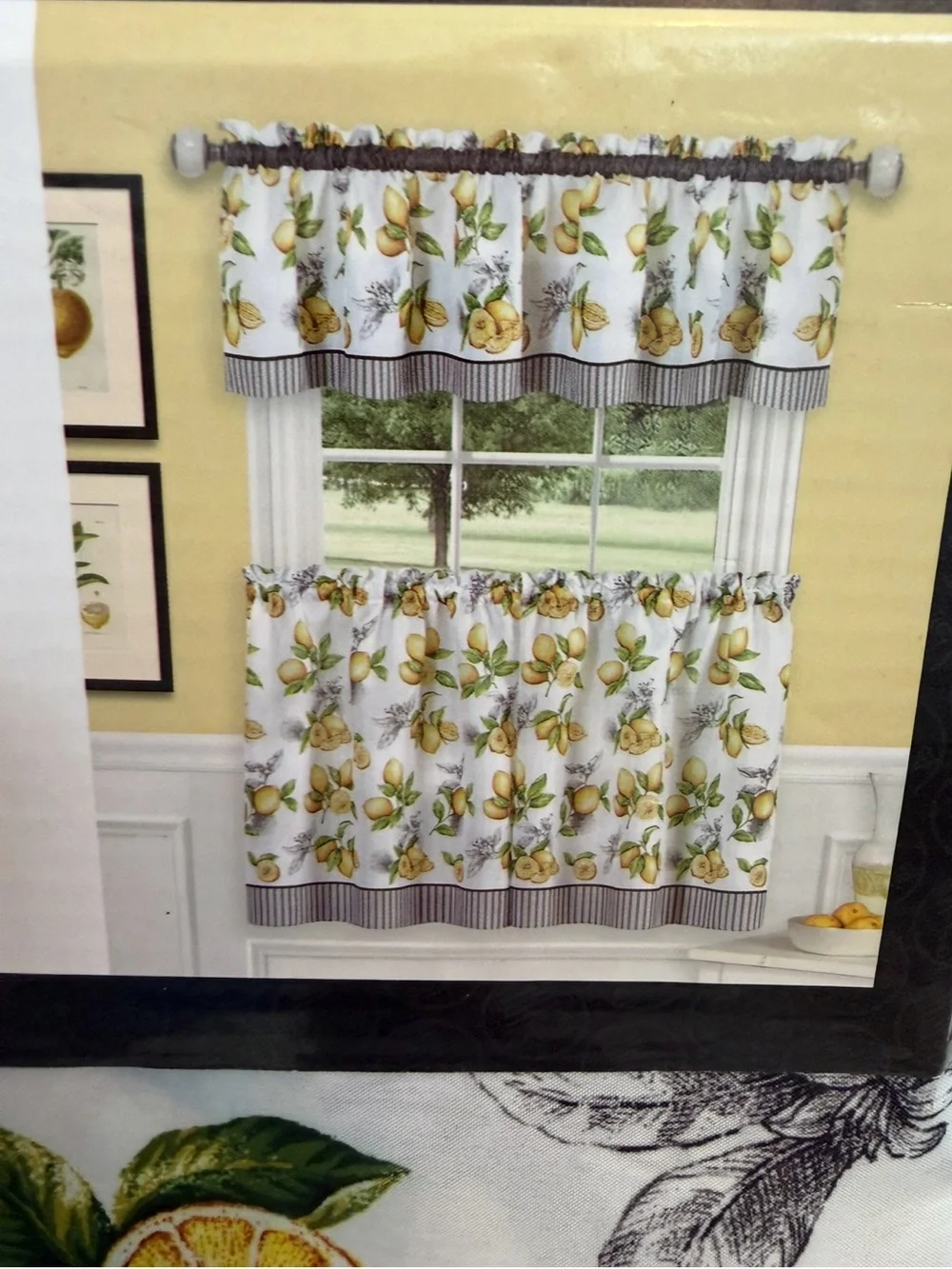 New Lemon Drop Tier & Valance Window Curtain Set -58x13 Valance 58x36 Tier Pair